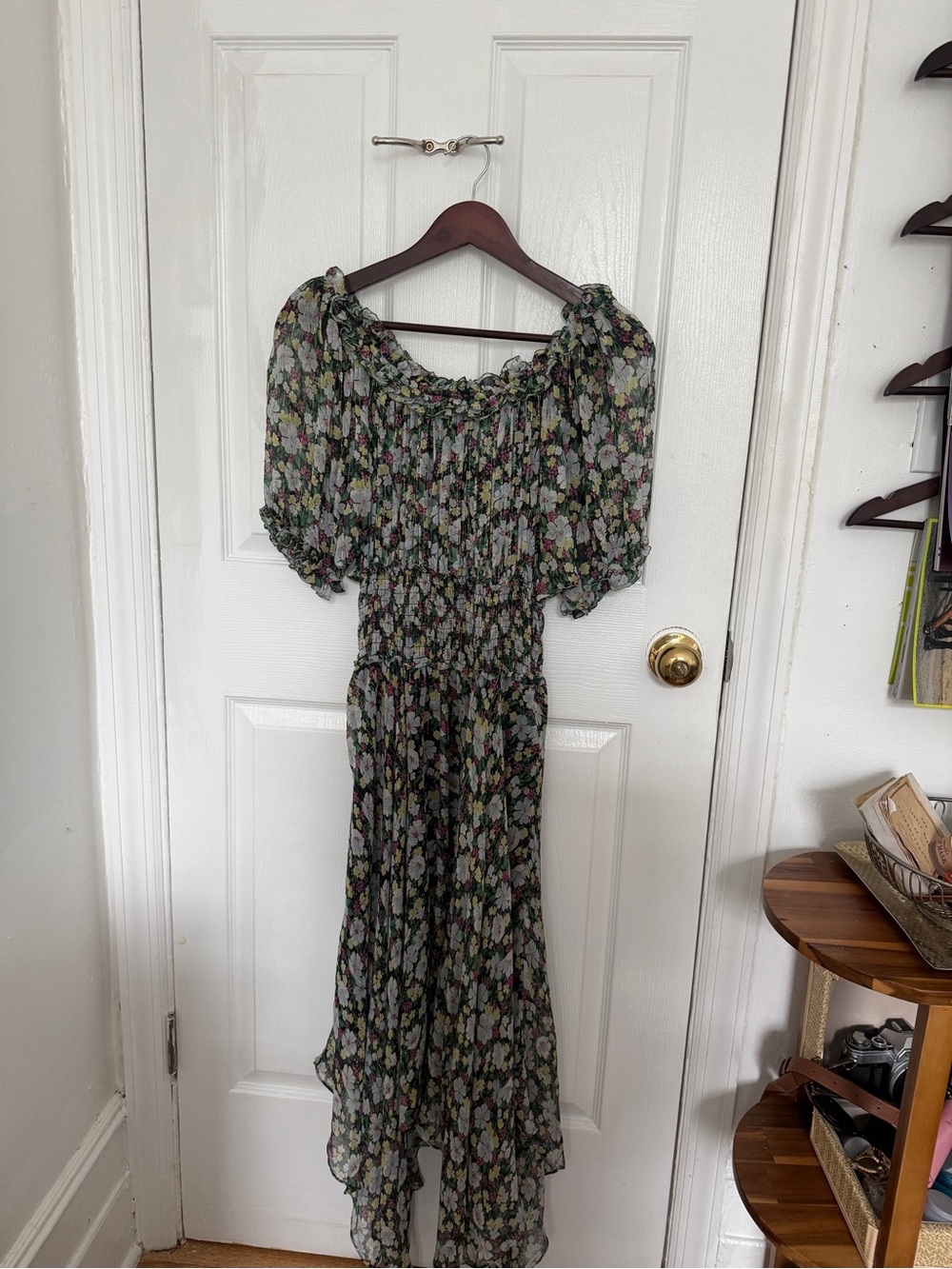 Maje Metallic Lurex Floral Print Maxi Dress